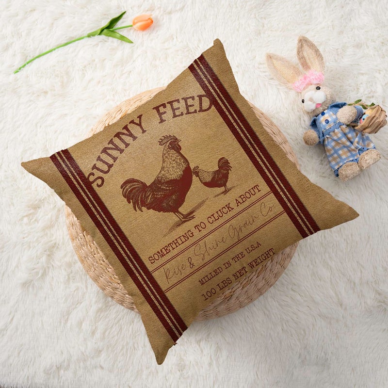 Faromily Vintage Farmhouse Animal Pillow Covers 18x18 Set of 4 Premium Farm Rooster Pig Sheep Cow Poultry Feed Home Décor Throw Pillow Case Cushion Cover for Sofa F163-18 - Image 5